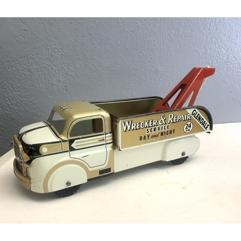 1950s MARX Pressed Tin LITHO Glendale Wrecker & Repair Tow Truck Vintage
